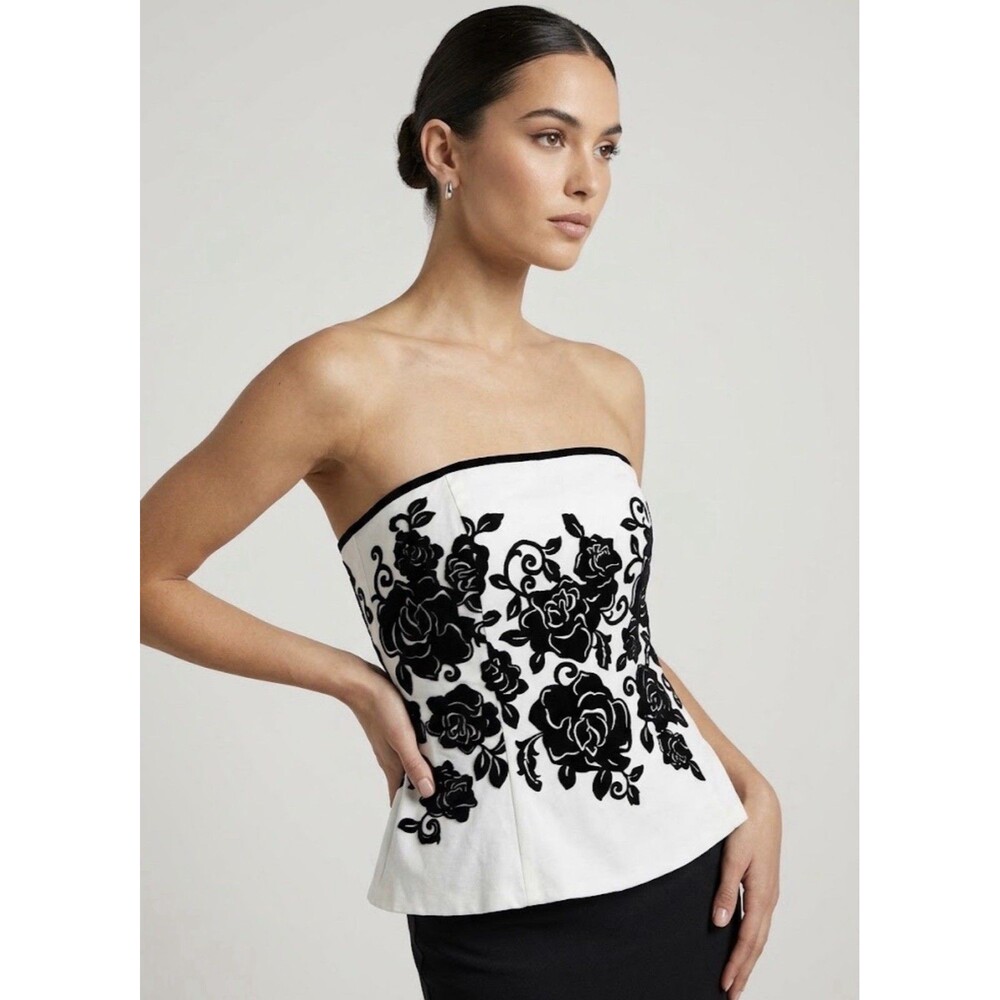 White House Black Baroque Embroidered Black White Corset Bustier Floral Sz 0